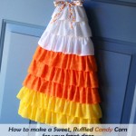 DIY Ruffled Candy Corn Door Décor is one of my favorite crafts for adults to make each Halloween.