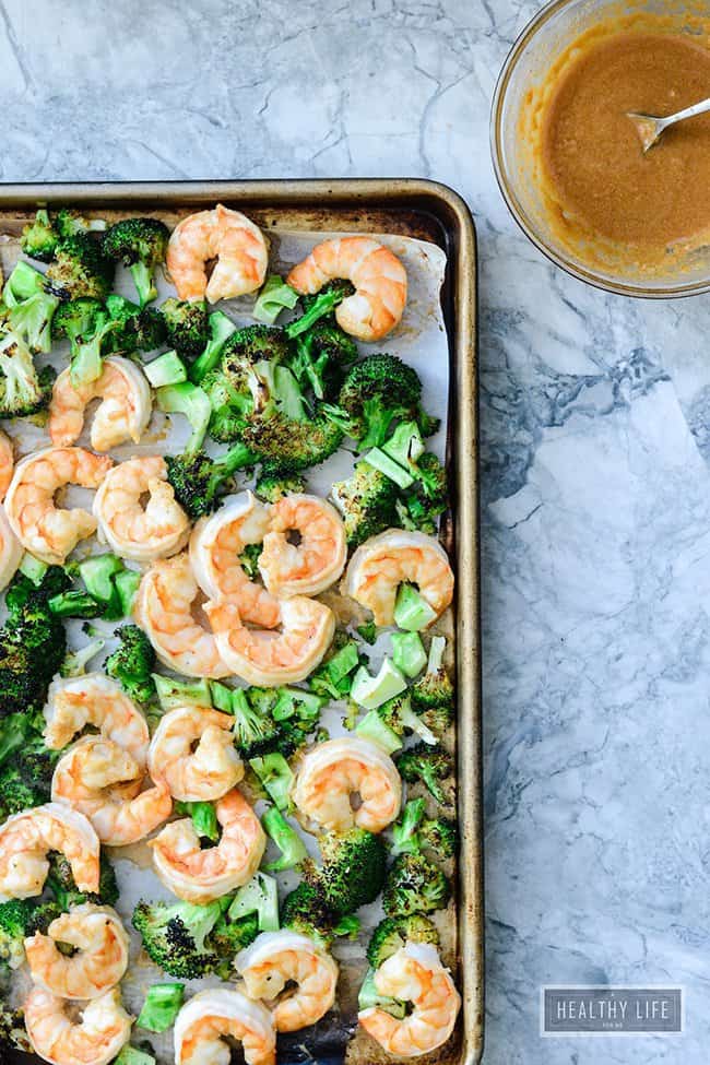 Broiled Shrimp and Broccoli with Spicy Cashew Sauce – How to make easy and quick weeknight sheet pan dinners with chicken, fish, vegetables