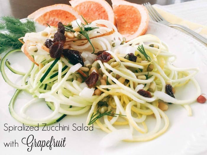 spiralized zucchini salad, grapefruit salad, vegan salad