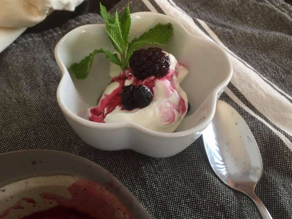 Baked Berry Kompot with Whipped Cream