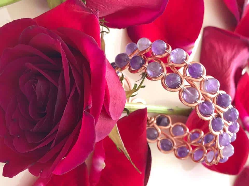 Copper Wire Looped Amethyst Bangle Is Unique Jewelry Gift Idea