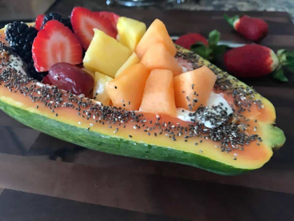 Papaya fruit bowl and chia