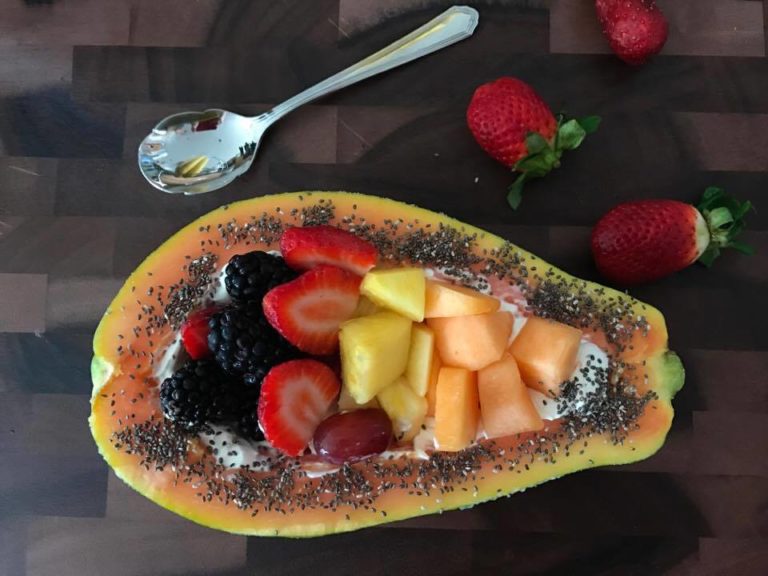 Papaya fruit bowl and chia