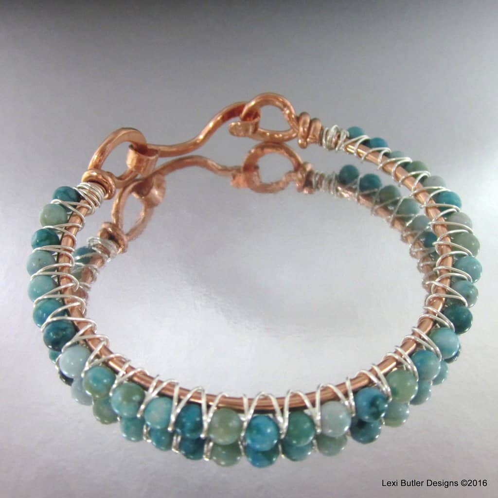 Sterling Silver Criss Cross Wire Wrap Turquoise Bangle, Lexi Butler Designs