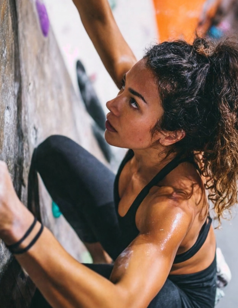woman climbing rocks