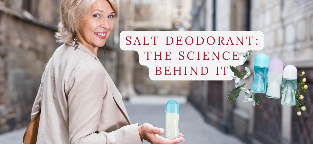 woman in 50s holding deodorant
