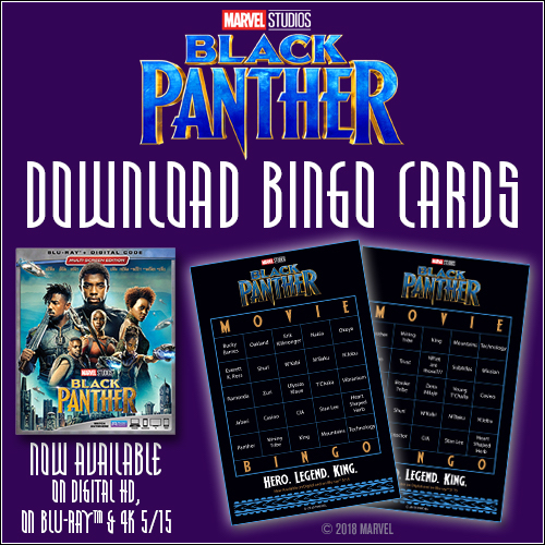 For MARVEL FANS movie night are these #Bingo cards. Download Printable here #BlackPanther #HeartThis #BlackPantherBluray #giftguide #holidaygiftguide #giftideas #printable