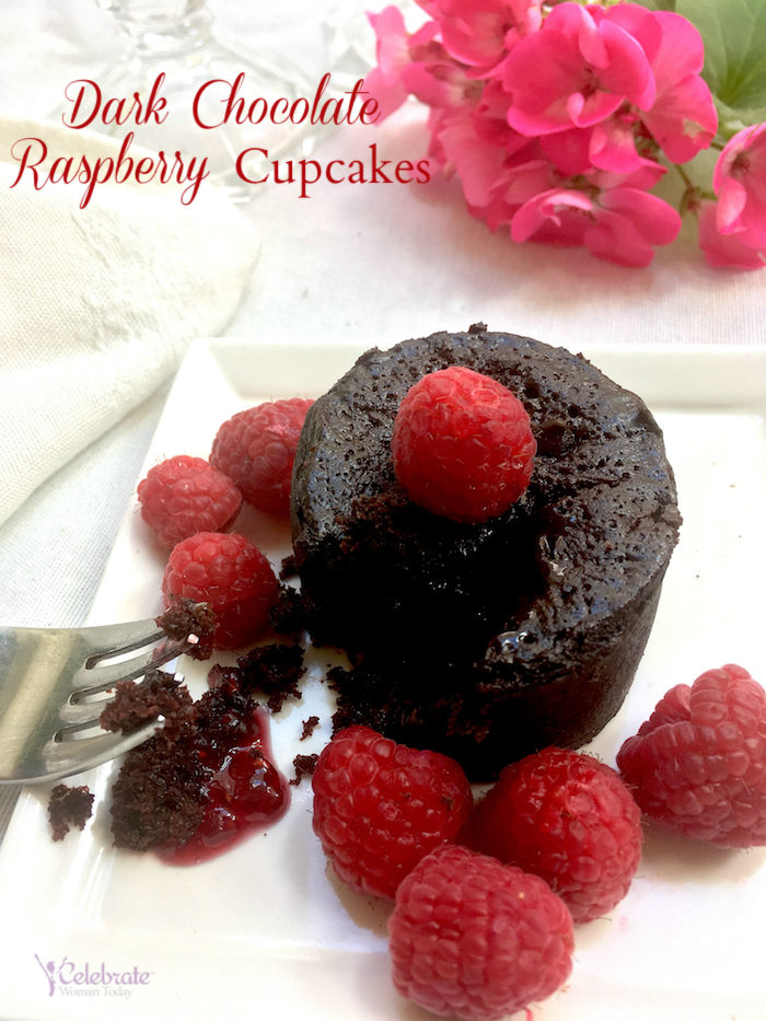 Dark Chocolate Raspberry cupcakes make a rich dessert recipe with fruit-only preserves filling