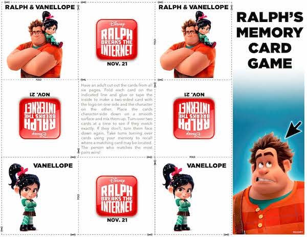 If you love WRECK IT RALPH: RALPH BREAKS THE INTERENT, download these crafts, paper printables and lots of Ralph, Yesss, and Vanellope printable material here.