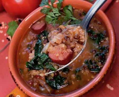 Sausage Lentil Soup with Kale Cooked in Instant Pot or Pressure Cooker