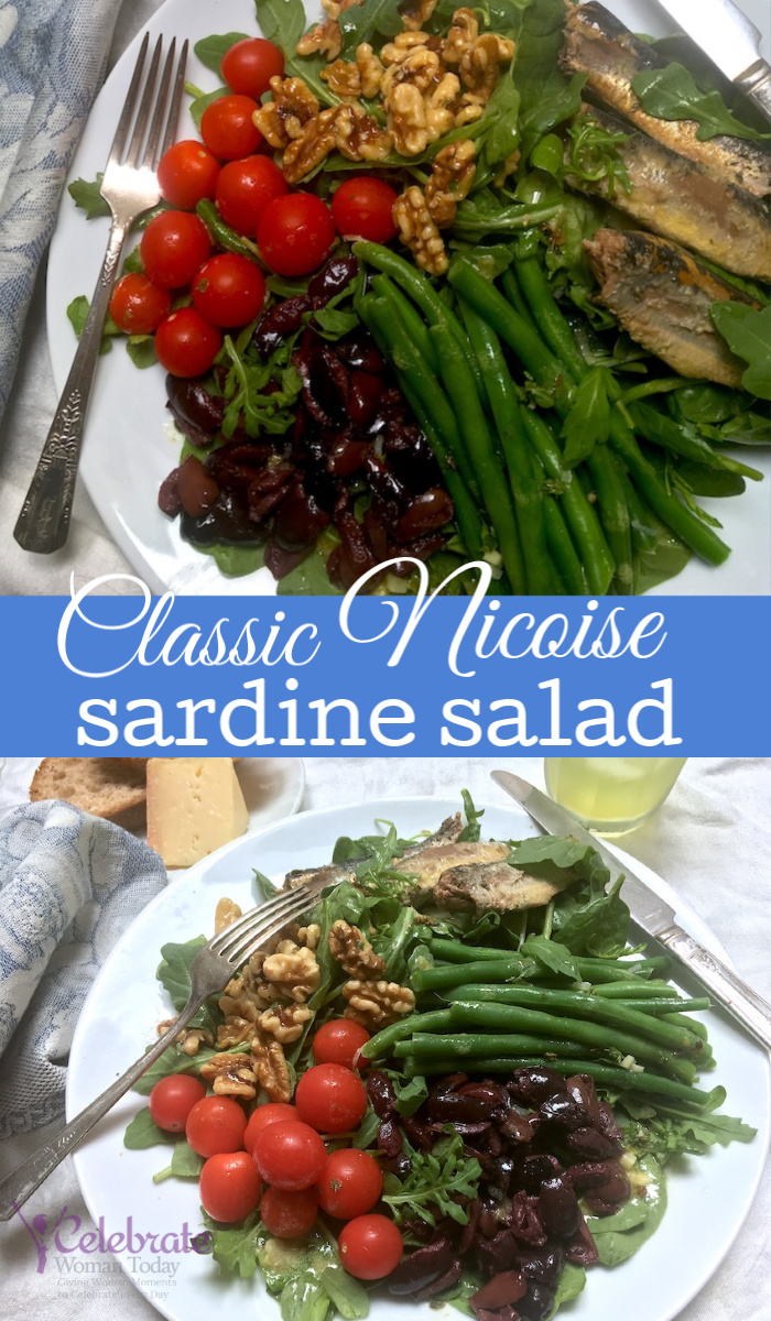 Classic Nicoise Sardine Salad Recipe with walnuts and grape tomatoes