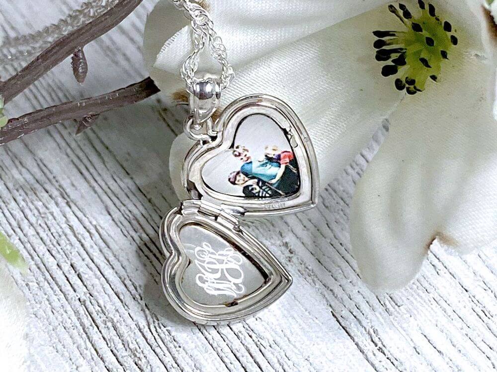 personalized silver heart locket necklace