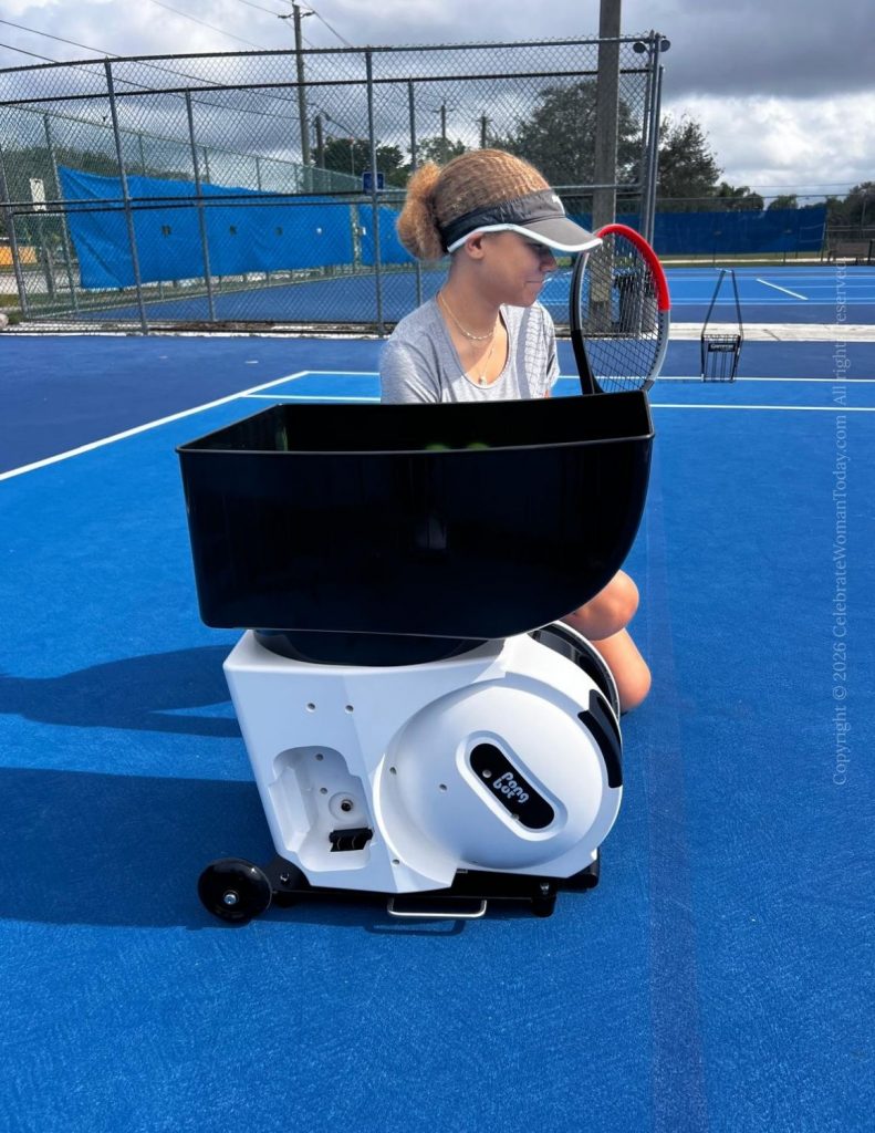tennis player by PONGBOT Tennis Ball Machine