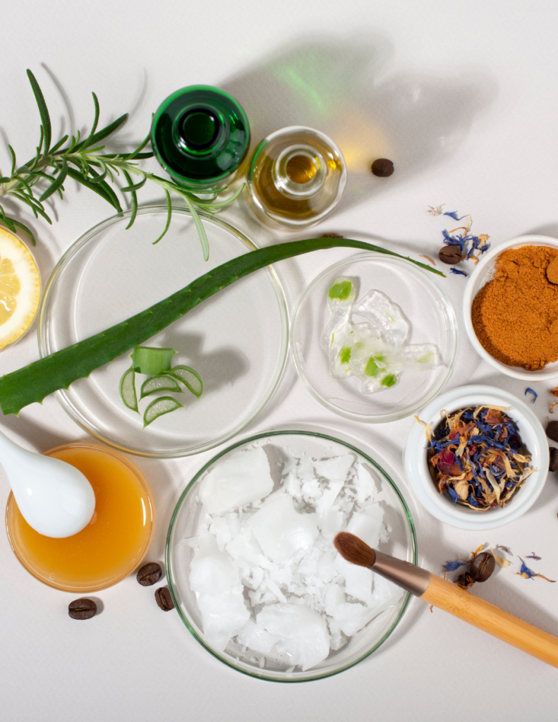 Skin care ingredients including vitamins, ceramides, and botanicals
