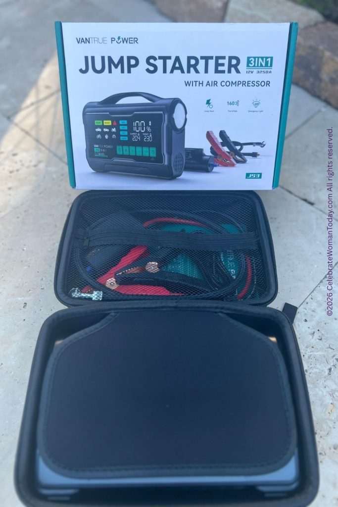 Vantrue JS3 jump starter kit unboxed with carrying case