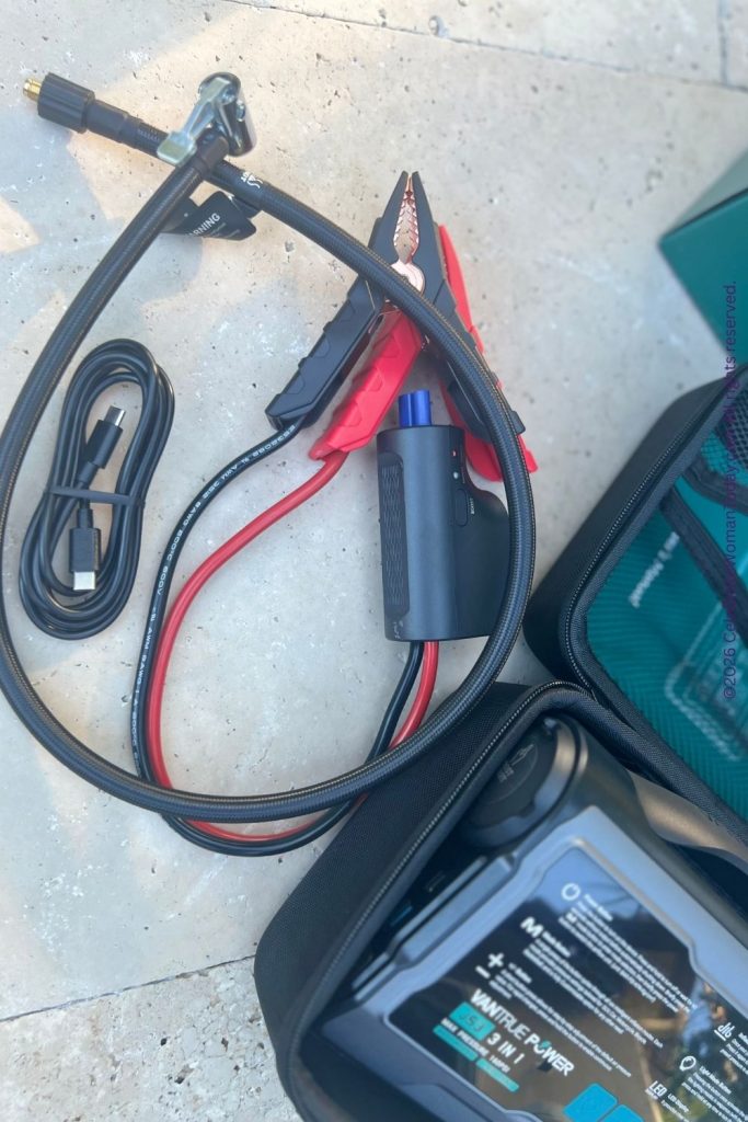 Vantrue JS3 jump starter with jumper cables and carrying case