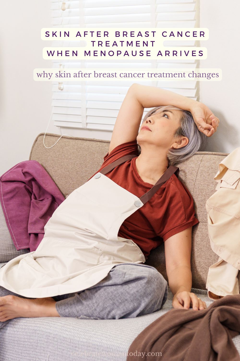 Woman resting with a soft cloth, representing skin after breast cancer treatment